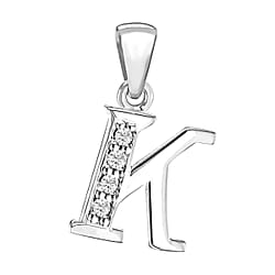 K Initial Pendant in Sterling Silver Rhodium Plated Cubic Zirconia 10mm x 17.7mm