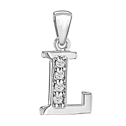 L Initial Pendant in Sterling Silver Rhodium Plated Cubic Zirconia 8.9mm x 17.7mm