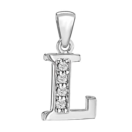L Initial Pendant in Sterling Silver Rhodium Plated Cubic Zirconia 8.9mm x 17.7mm