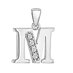 M Initial Pendant in Sterling Silver Rhodium Plated Cubic Zirconia 10.3mm x 18mm