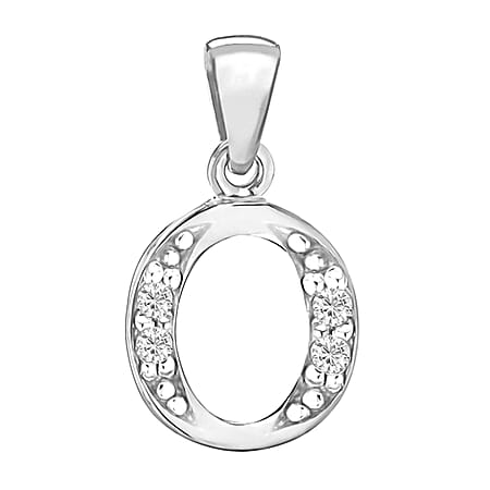 O Initial Pendant in Sterling Silver Rhodium Plated Cubic Zirconia 10.4mm x 18.4mm