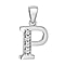 P Initial Pendant in Sterling Silver Rhodium Plated Cubic Zirconia 10mm x 18.3mm