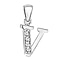 V Initial Pendant in Sterling Silver Rhodium Plated Cubic Zirconia 10mm x 18mm
