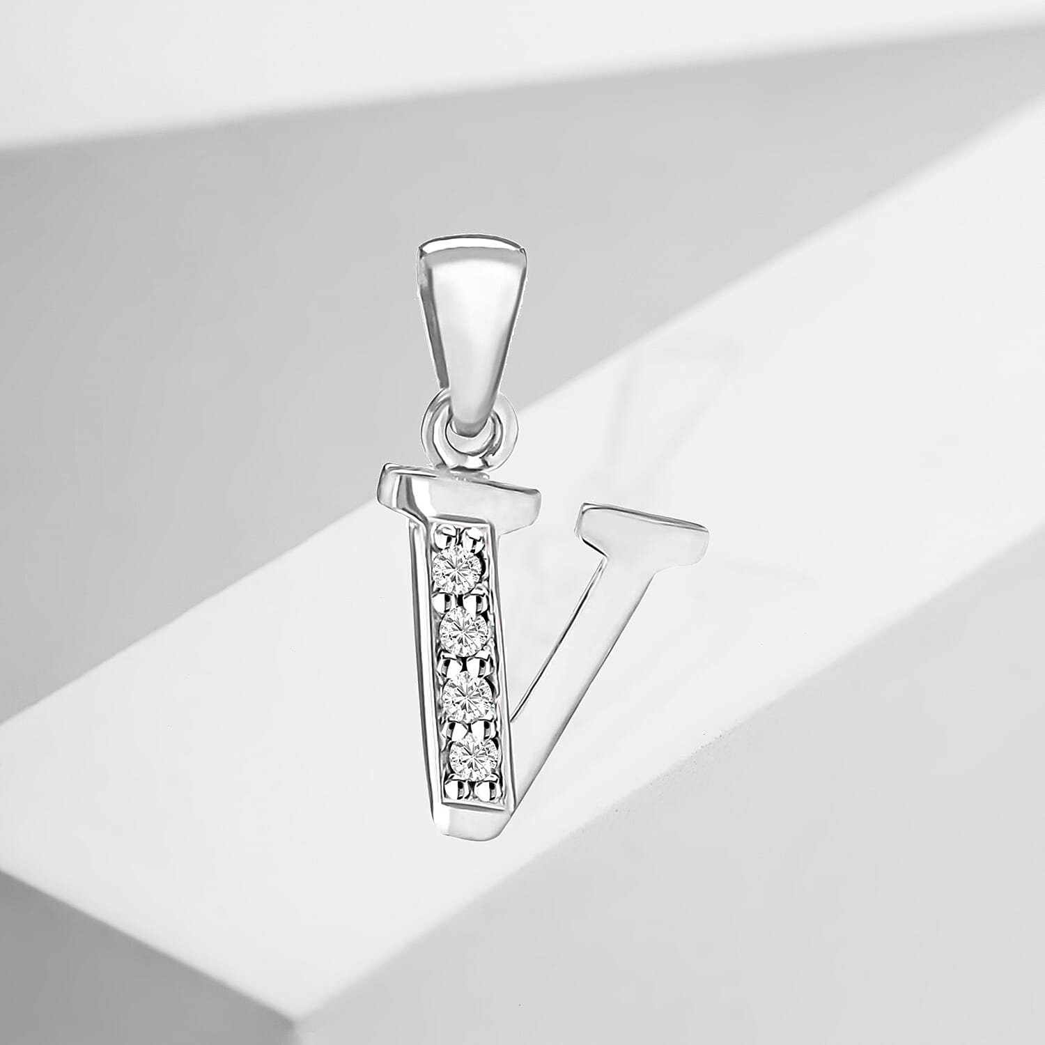 Cubic Zirconia  Pendant in Rhodium Overlay Sterling Silver 0.16 ct  0.160  Ct.