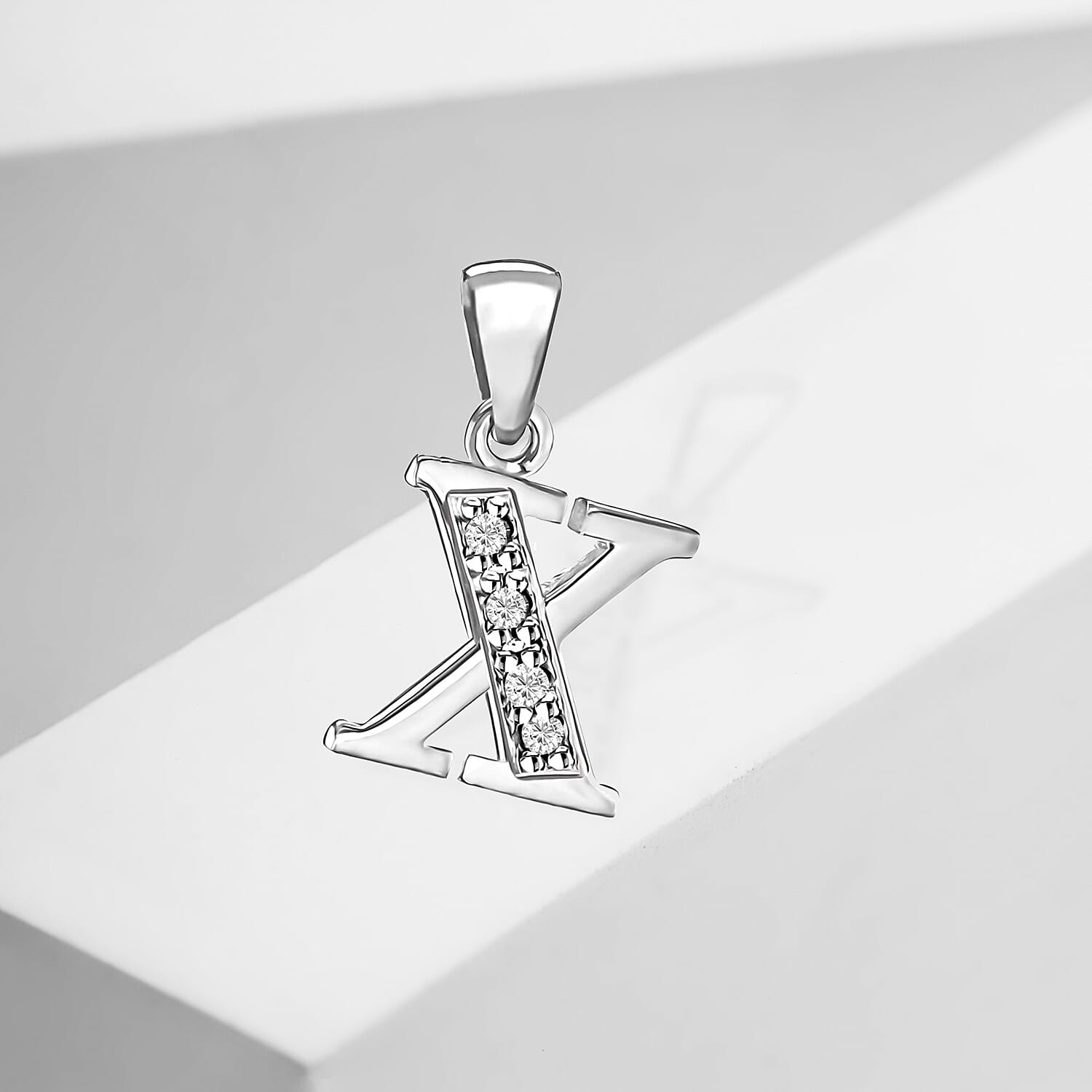 Cubic Zirconia  Pendant in Rhodium Overlay Sterling Silver 0.16 ct  0.160  Ct.