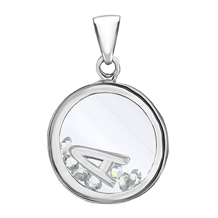 A Initial Floating Case Pendant in Sterling Silver Cubic Zirconia 14mm x 22mm