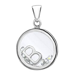 B Initial Floating Case Pendant in Sterling Silver Cubic Zirconia 14mm x 22mm