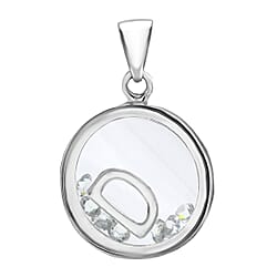 D Initial Floating Case Pendant in Sterling Silver Cubic Zirconia 14mm x 22mm