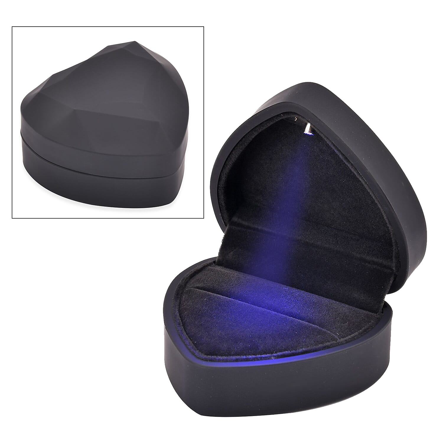 Heart Shaped Design Luxurious Ring Box with LED Light & Velvet Lining (Size 7x6x4 cm) - Black