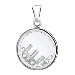 E Initial Floating Case Pendant in Sterling Silver Cubic Zirconia 14mm x 22mm