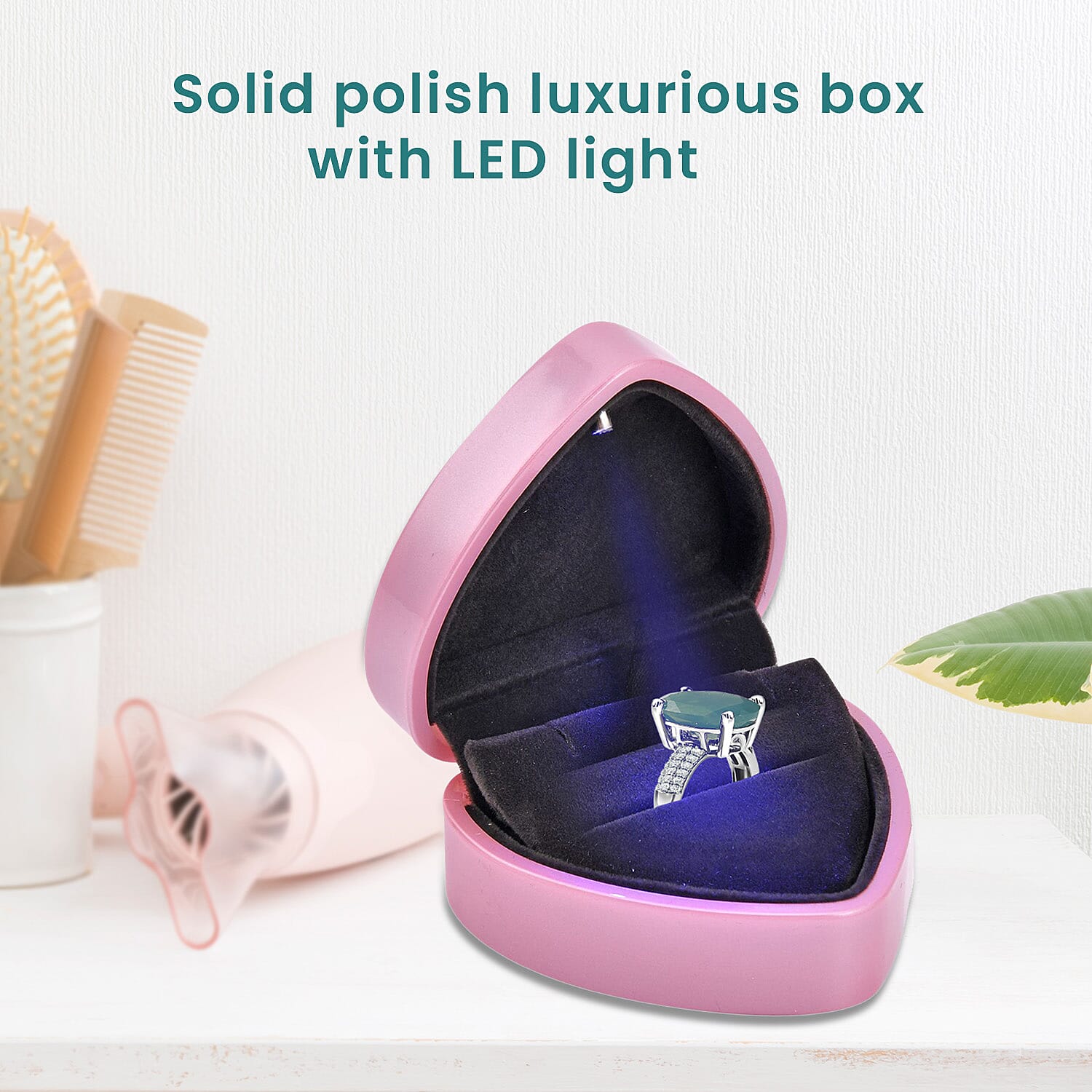 Heart Shaped Design Luxurious Ring Box with LED Light & Velvet Lining (Size 7x6x4 cm) - Pink