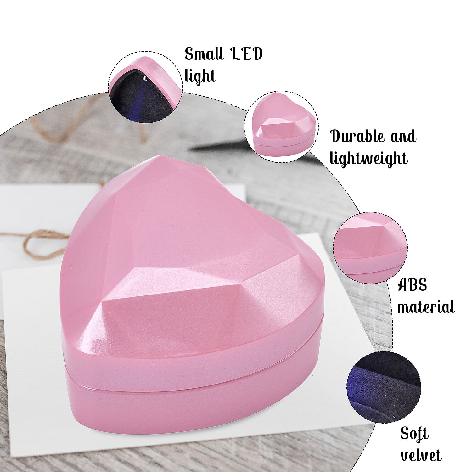 Heart Shaped Design Luxurious Ring Box with LED Light & Velvet Lining (Size 7x6x4 cm) - Pink