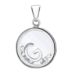 G Initial Floating Case Pendant in Sterling Silver Cubic Zirconia 14mm x 22mm