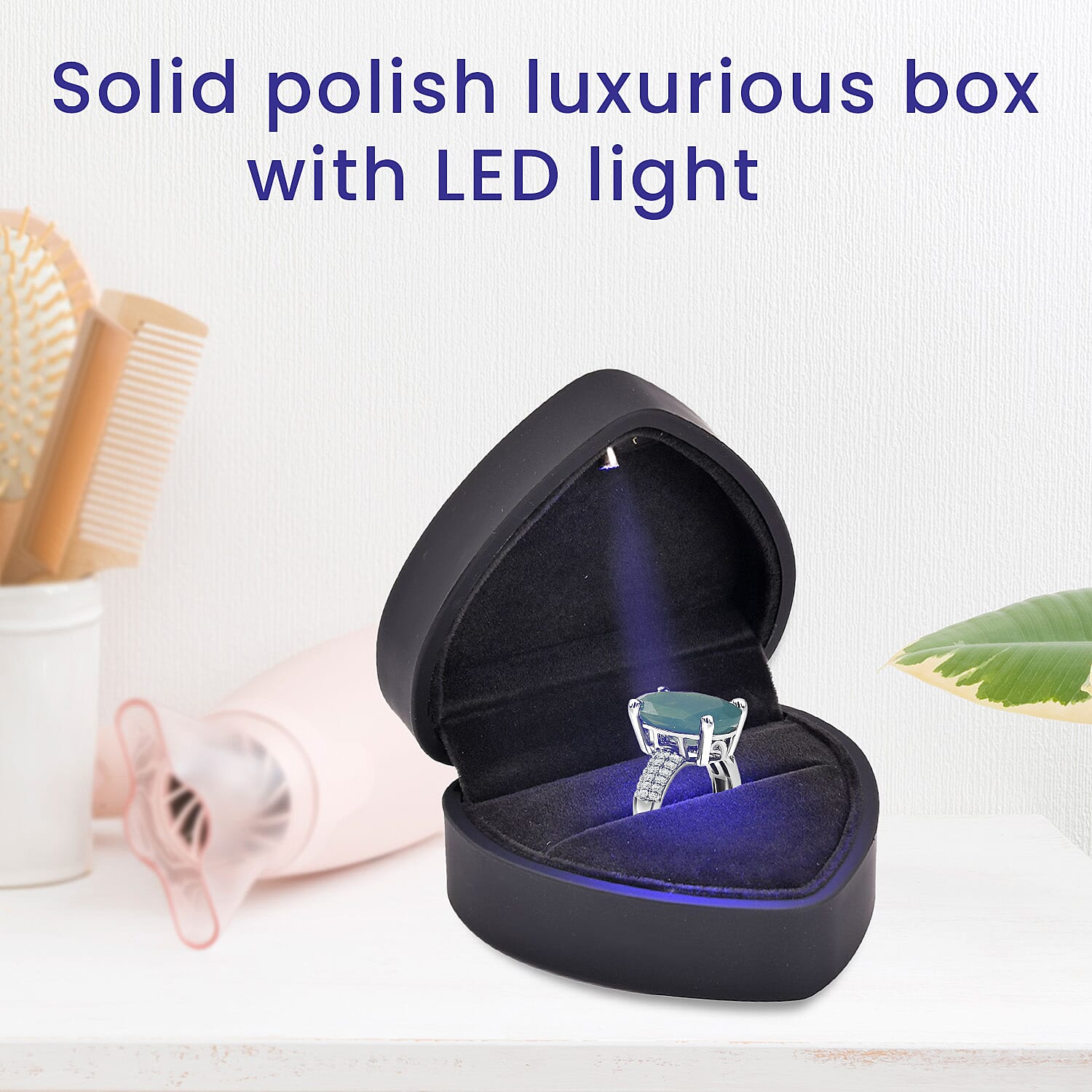 Heart Shaped Design Luxurious Necklace Box with LED Light & Velvet Lining (Size 7x6x4 cm) - Black
