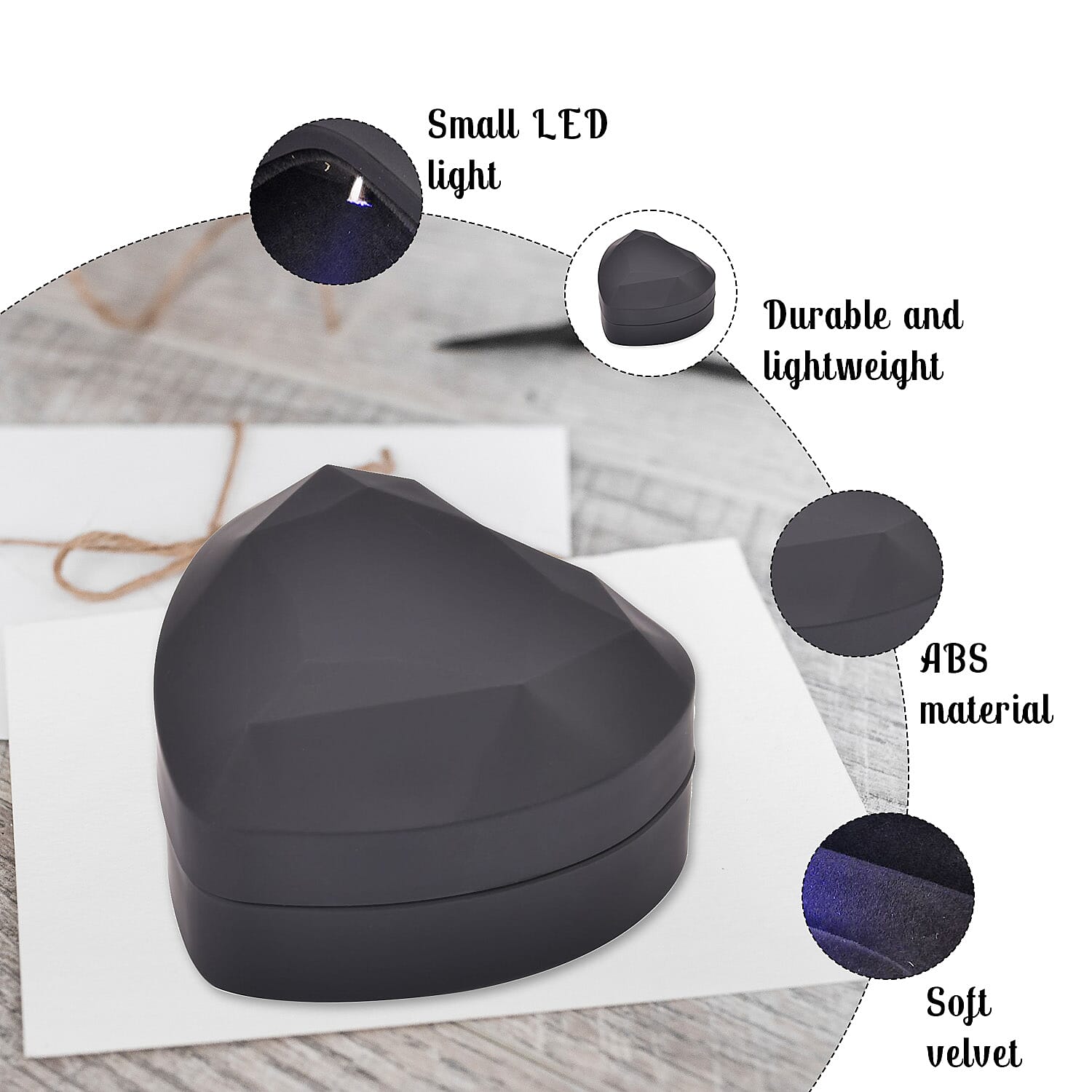 Heart Shaped Design Luxurious Necklace Box with LED Light & Velvet Lining (Size 7x6x4 cm) - Black