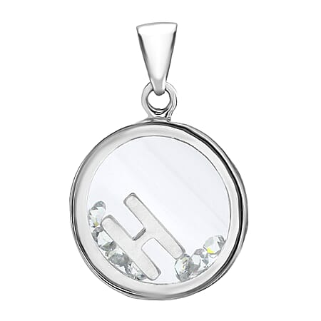 H Initial Floating Case Pendant in Sterling Silver Cubic Zirconia 14mm x 22mm
