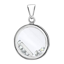 I Initial Floating Case Pendant in Sterling Silver Cubic Zirconia 14mm x 22mm