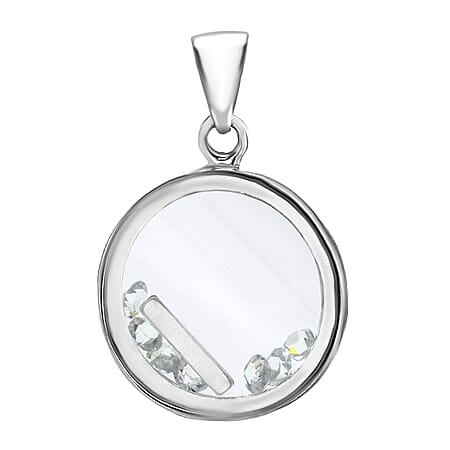 I Initial Floating Case Pendant in Sterling Silver Cubic Zirconia 14mm x 22mm