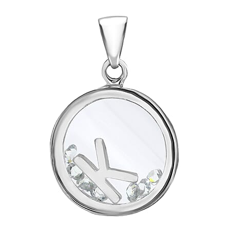 K Initial Floating Case Pendant in Sterling Silver Cubic Zirconia 14mm x 22mm