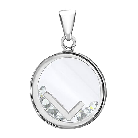 L Initial Floating Case Pendant in Sterling Silver Cubic Zirconia 14mm x 22mm