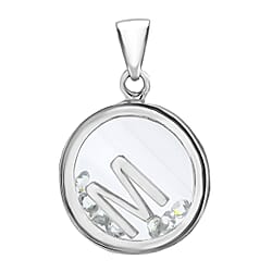 M Initial Floating Case Pendant in Sterling Silver Cubic Zirconia 14mm x 22mm