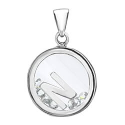 N Initial Floating Case Pendant in Sterling Silver Cubic Zirconia 14mm x 22mm