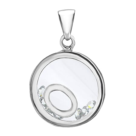O Initial Floating Case Pendant in Sterling Silver Cubic Zirconia 14mm x 22mm