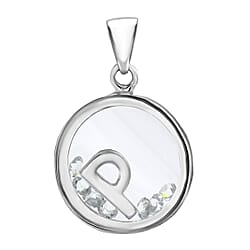 P Initial Floating Case Pendant in Sterling Silver Cubic Zirconia 14mm x 22mm