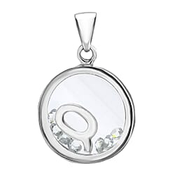 Q Initial Floating Case Pendant in Sterling Silver Cubic Zirconia 14mm x 22mm