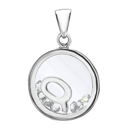 Q Initial Floating Case Pendant in Sterling Silver Cubic Zirconia 14mm x 22mm