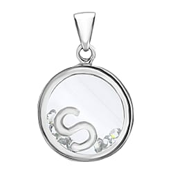 S Initial Floating Case Pendant in Sterling Silver Cubic Zirconia 14mm x 22mm