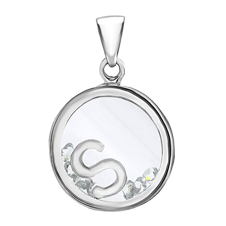 S Initial Floating Case Pendant in Sterling Silver Cubic Zirconia 14mm x 22mm