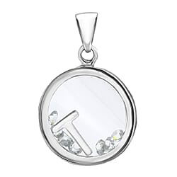 T Initial Floating Case Pendant in Sterling Silver Cubic Zirconia 14mm x 22mm