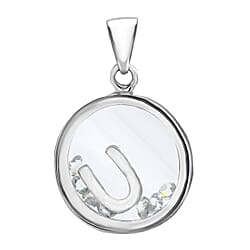 U Initial Floating Case Pendant in Sterling Silver Cubic Zirconia 14mm x 22mm