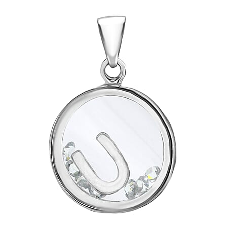 U Initial Floating Case Pendant in Sterling Silver Cubic Zirconia 14mm x 22mm