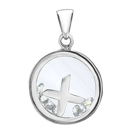 X Initial Floating Case Pendant in Sterling Silver Cubic Zirconia 14mm x 22mm