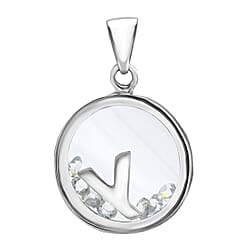 Y Initial Floating Case Pendant in Sterling Silver Cubic Zirconia 14mm x 22mm