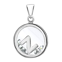 Z Initial Floating Case Pendant in Sterling Silver Cubic Zirconia 14mm x 22mm