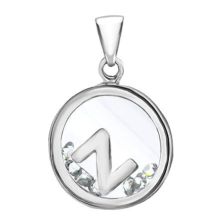 Z Initial Floating Case Pendant in Sterling Silver Cubic Zirconia 14mm x 22mm