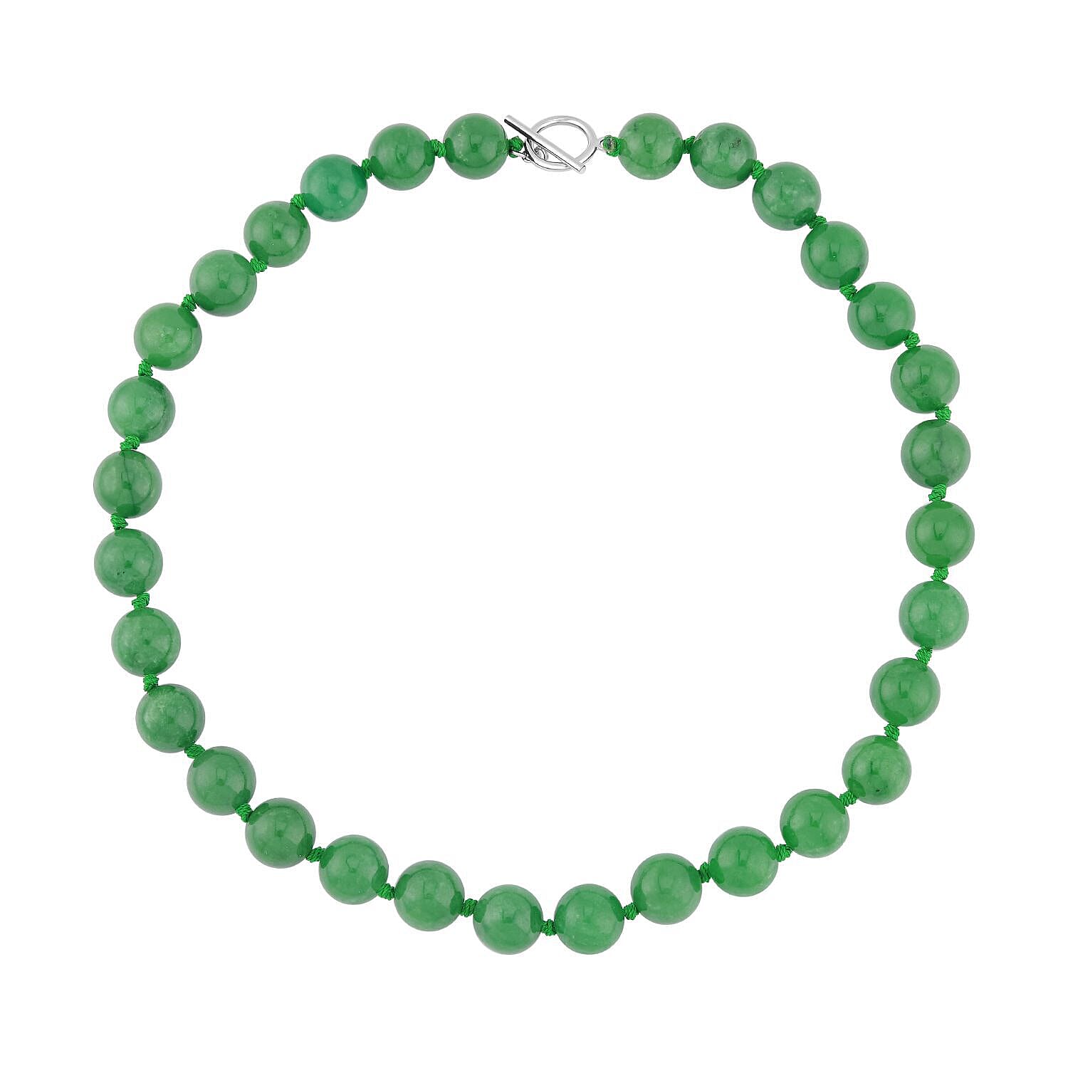 Limited Green Jade Necklace (Size - 20) with T-Bar Clasp in Rhodium Overlay Sterling Silver 684.00 Ct.