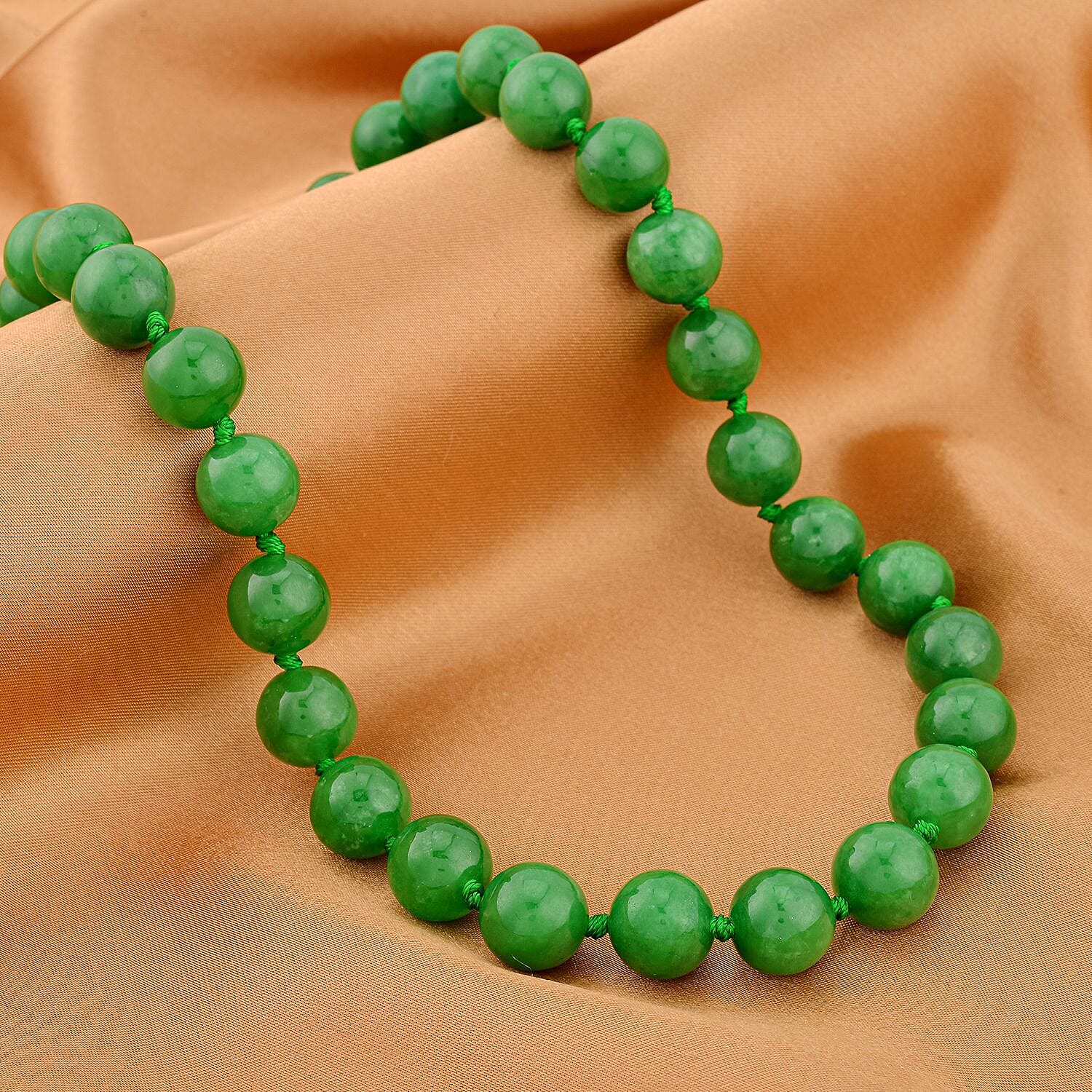 Limited Green Jade Necklace (Size - 20) with T-Bar Clasp in Rhodium Overlay Sterling Silver 684.00 Ct.