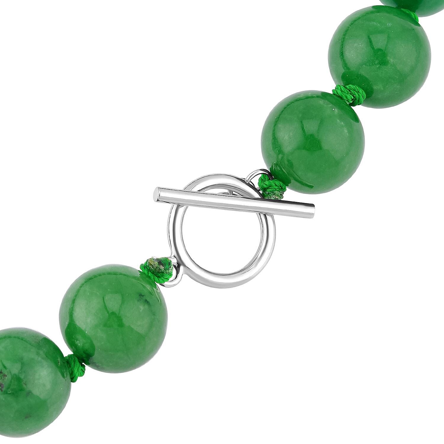 Limited Green Jade Necklace (Size - 20) with T-Bar Clasp in Rhodium Overlay Sterling Silver 684.00 Ct.