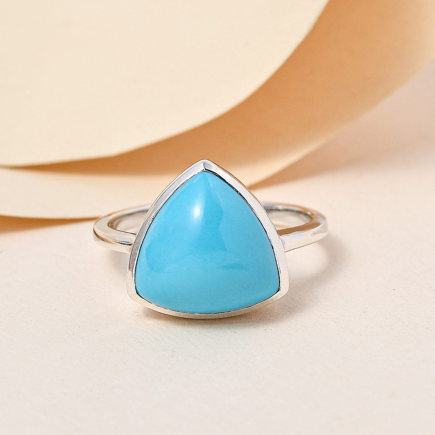 Arizona Sleeping Beauty Turquoise Trillion Ring in Platinum Overlay Sterling Silver 4.72 Ct