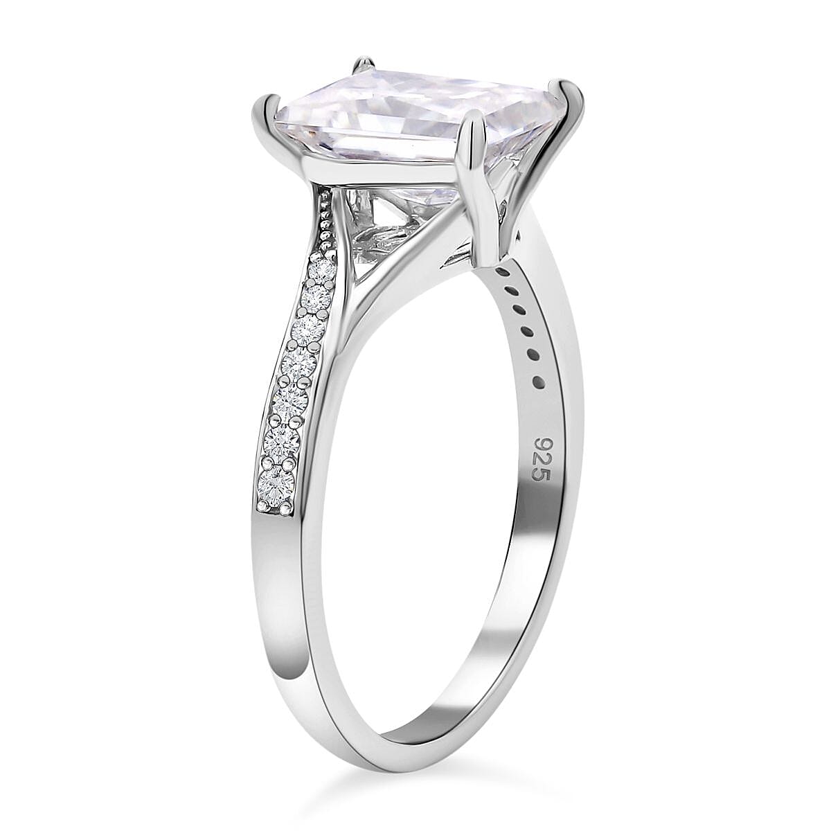 Moissanite Split Shank Princess Cut Ring in Rhodium Overlay Sterling Silver 2.72 Ct.