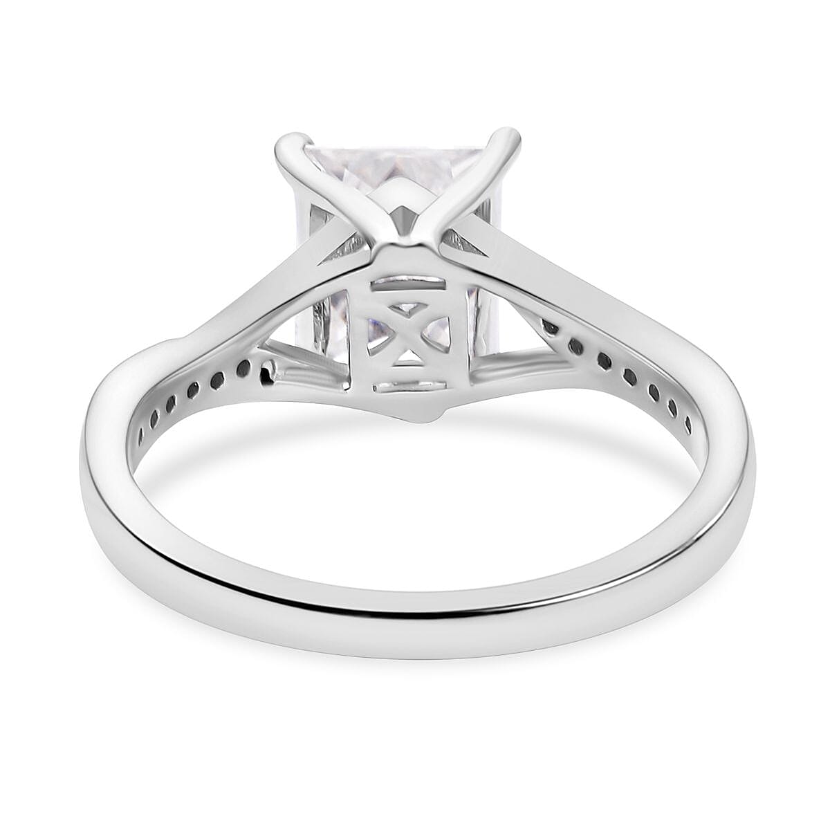 Moissanite Split Shank Princess Cut Ring in Rhodium Overlay Sterling Silver 2.72 Ct.