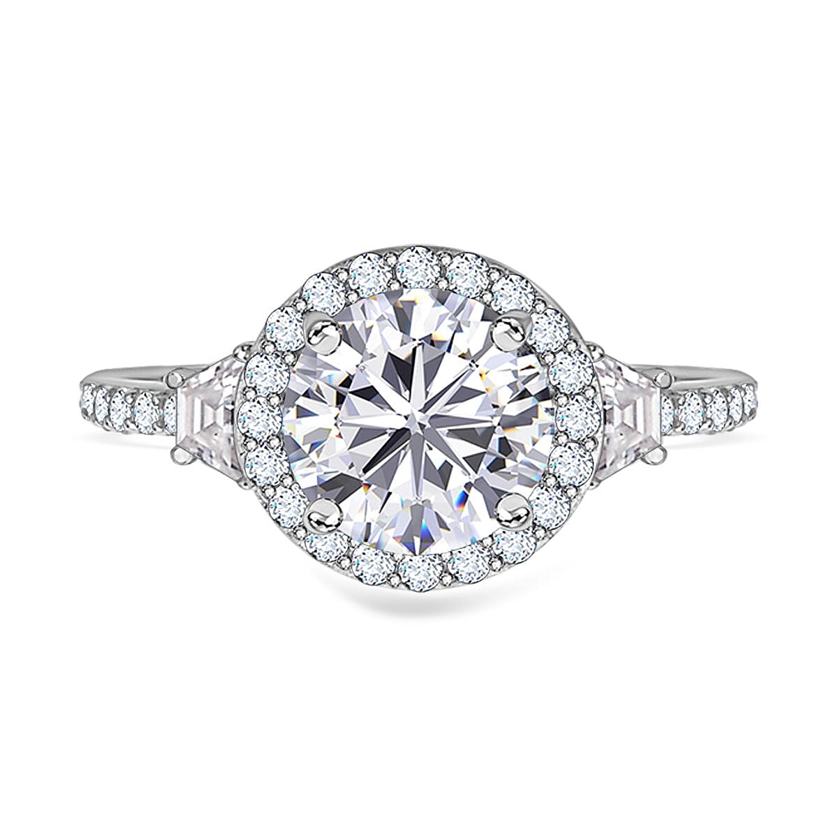 Moissanite Ring in Rhodium Overlay Sterling Silver 2.60 Ct.