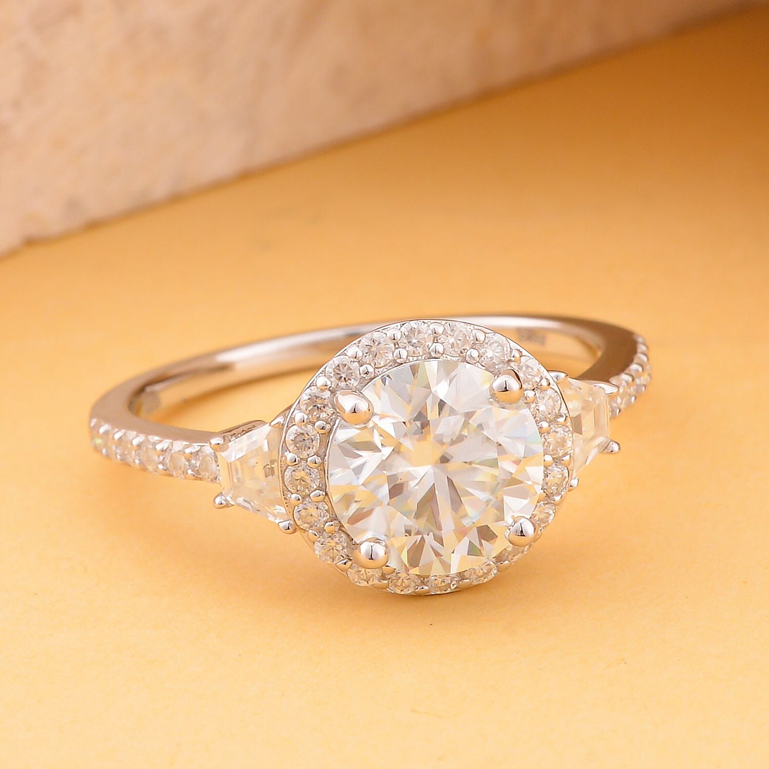 Moissanite Ring in Rhodium Overlay Sterling Silver 2.60 Ct.