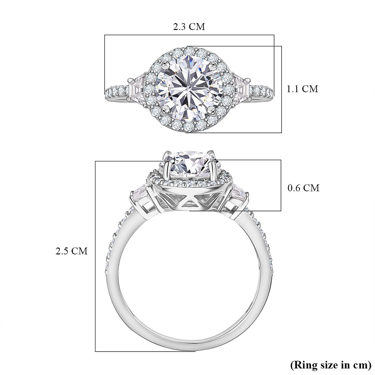 Moissanite Ring in Rhodium Overlay Sterling Silver 2.60 Ct.