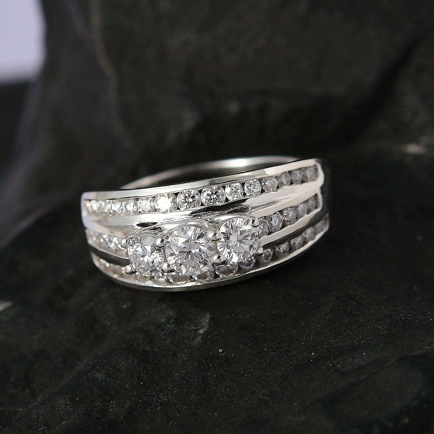 Moissanite Ring in Platinum Overlay Sterling Silver 1.41 Ct