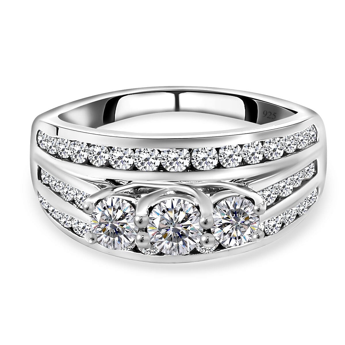 Moissanite Ring in Platinum Overlay Sterling Silver 1.41 Ct